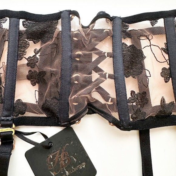 Honey Birdette Alice Black Floral Lace Suspender Garter Size XS NWT - Picture 3 of 5